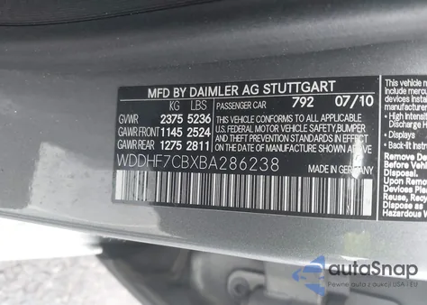 2011 Mercedes-Benz E 550 from USA, damaged, VIN WDDHF7CBXBA286238